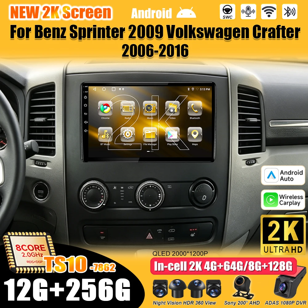 Android 16 For Mercedes-Benz Sprinter For Volkswagen Crafter 2006 Car Radio Intelligent System Carplay Touch Screen  8 Core Wifi