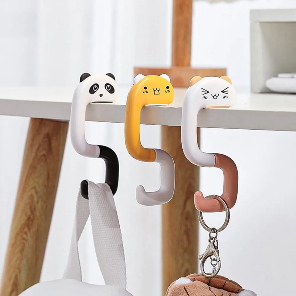 Strong Load-Bearing Desktop Bag Hook Table-Side Non-Slip Schoolbag Key Hanger Hook Foldable Cartoon Animal Hooks