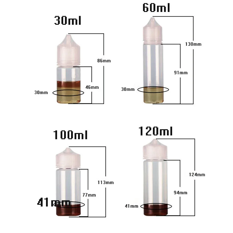 5 uds 30ml/60ml/100ml/120ml plástico PET cuentagotas vacío E líquido ojo botellas de agua transparentes tapa de punta larga V3 jugo aceite Vape