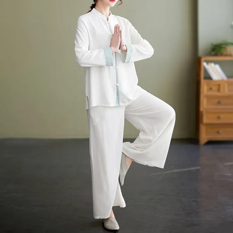 Chinese Traditional Sets Kung Fu Uniform Cotton and Linen Tai Chi Suit Women Spring Autumn Morning Exercise Martial Art Costumes