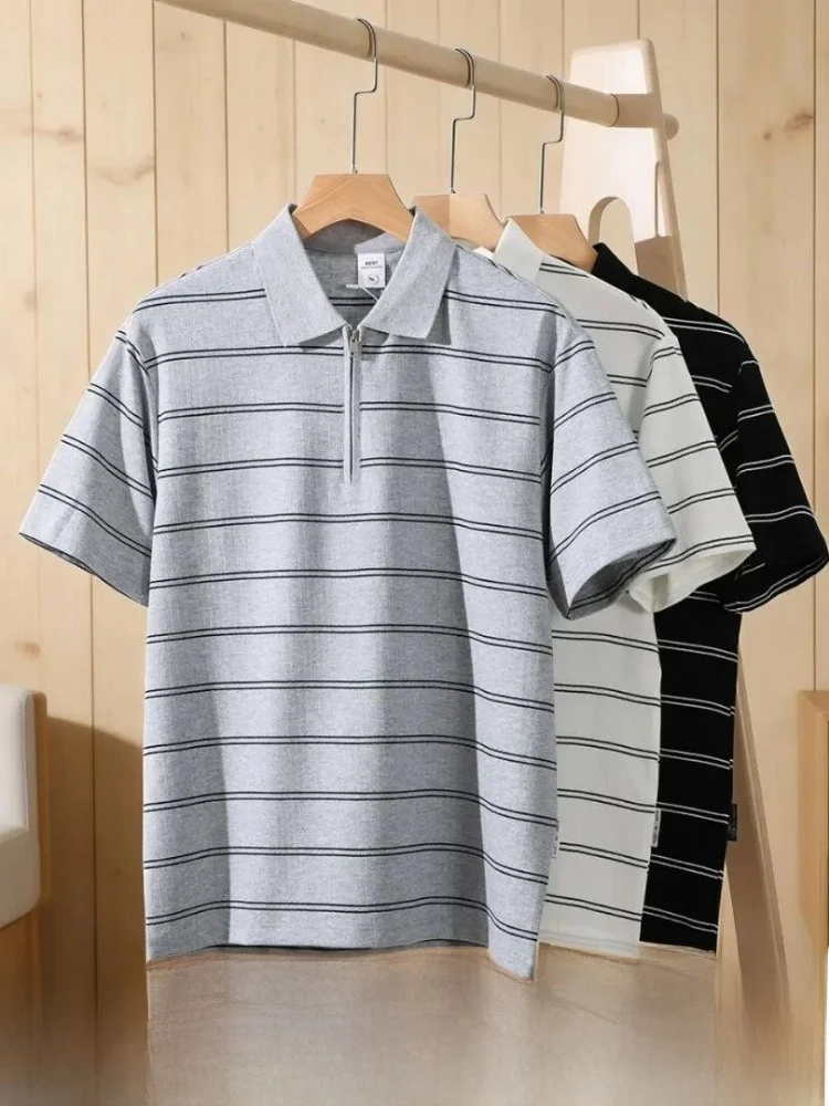 

Итальянская люксовая хлопковая трикотажная рубашка свободного кроя с коротким рукавом, дышащая, стандартного размера, из смесового полиэстера, для лета