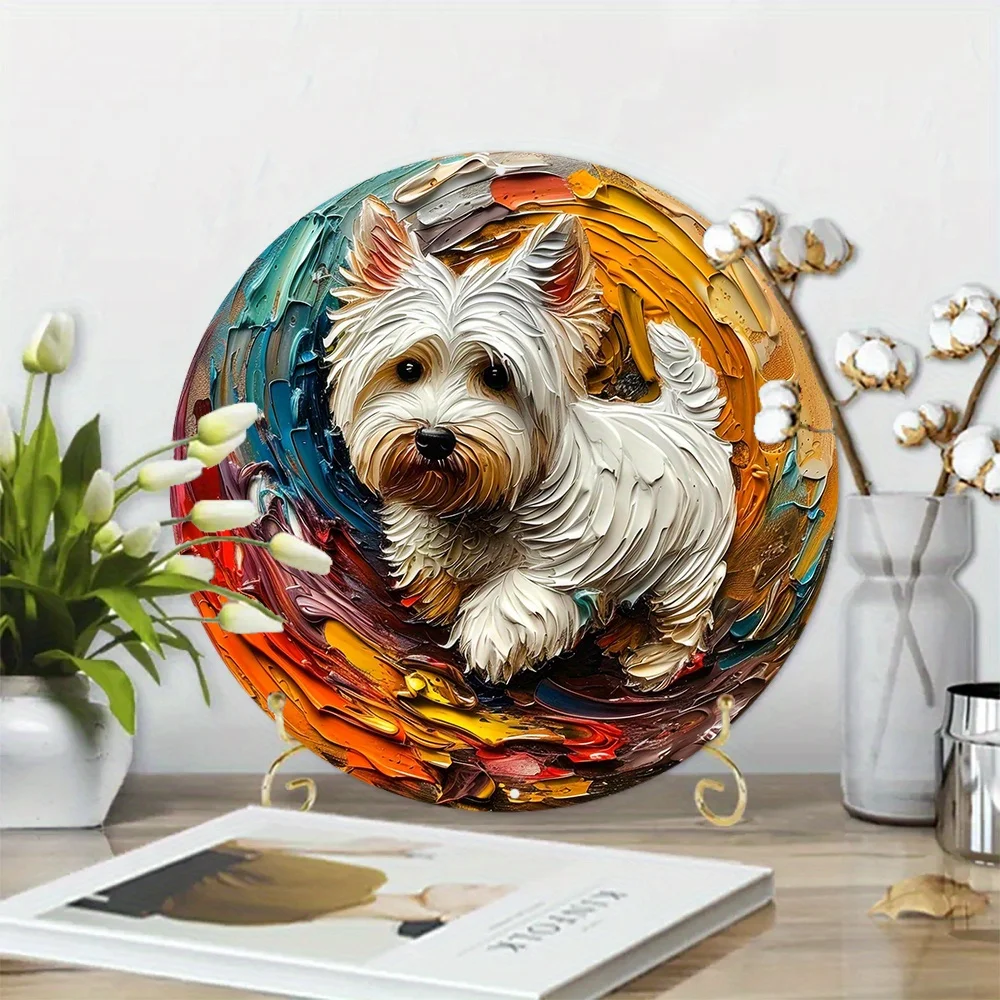 Aluminum Sign Faux Resin Round Decor Sign Living Room Decor Thanksgiving Day Gifts West Highland White Terrier Theme Decoration