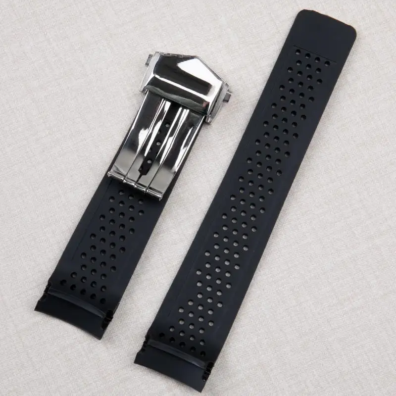 ONECMN 22mm 24mm Soft Rubber Watch Band Bracelet For TAG Strap HEUER GRAND CARRERA AQUARACER Wristband Steel Fold Buckle