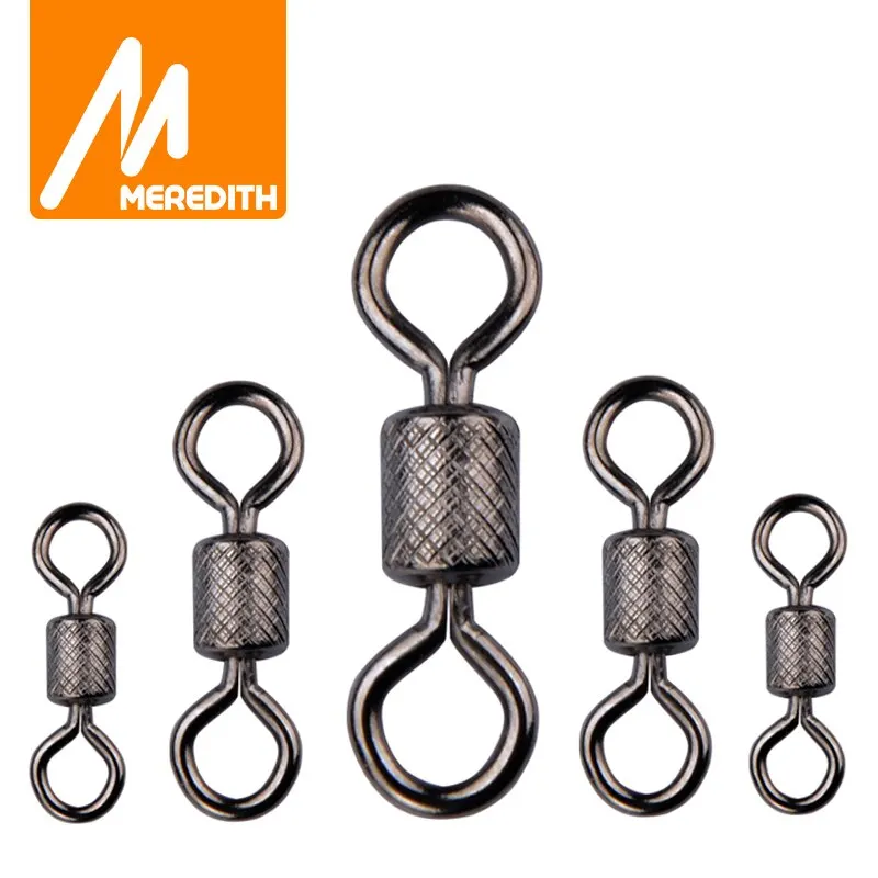 MEREDITH Fishing Swivels Ball Bearing Swivel 50PCS/Lot with Safety Snap Solid Rings Rolling Swivel for Carp Fishing Accessories