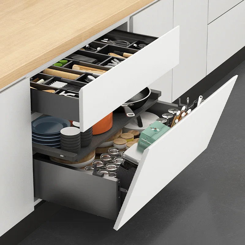 Kitchen Storage Shelf Pot Seasoning Dishes Basket Pot Rack Cabinet Combination Double Drawer Pot