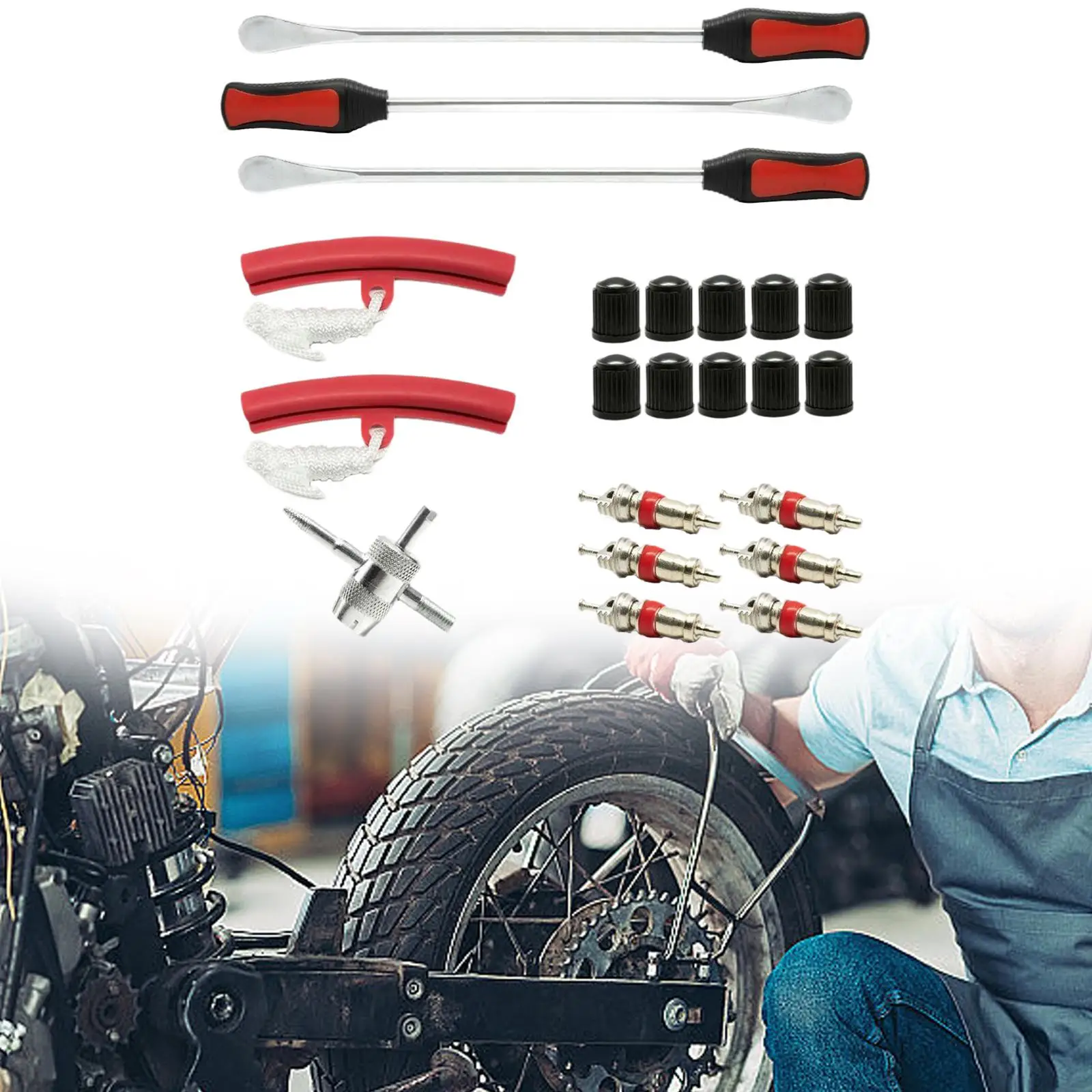 Tire Spoons Tool Set 14.5 inch Practical Sturdy Spare Parts Accessories with Valve Tool for Bikes Motorcycles Atvs Trucks Suvs