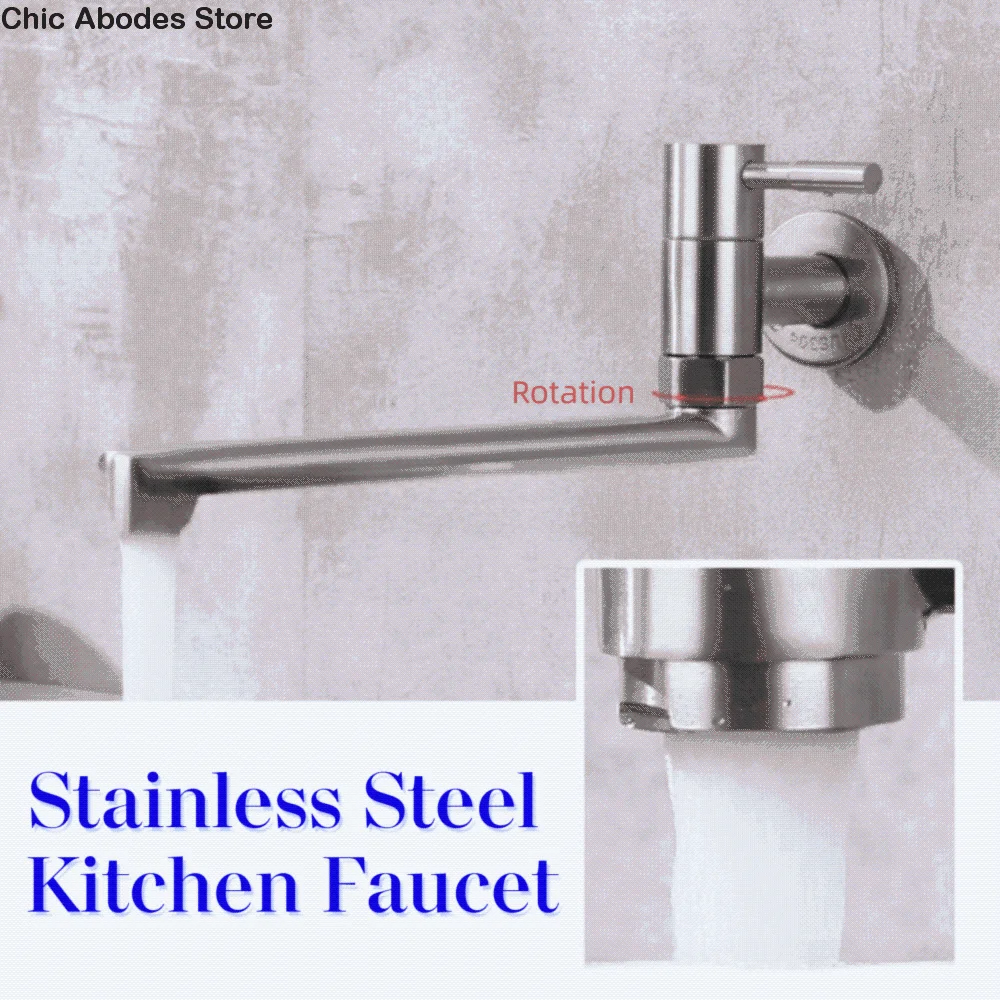 

180° Rotation Wall Mount Sink Tap Lengthened Outlet Rustproof Kitchen Faucet Easy Installation Soft Water Flows