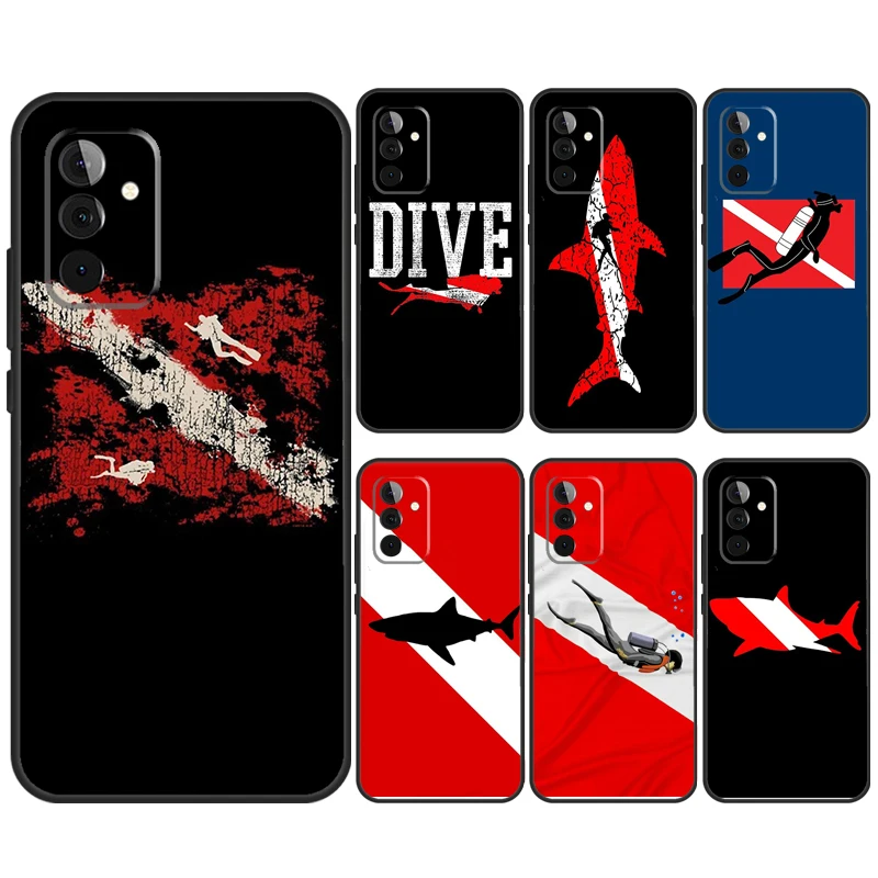 Dive Scuba Diver Shark Diving Flag Case For Samsung Galaxy A33 A53 A13 A12 A32 A52 A14 A34 A54 A15 A25 A35 A55 A71 A51 Coque