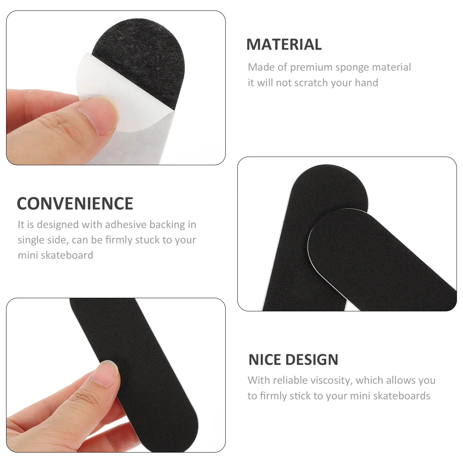 10Pcs Grip Tape for Fingerboards High Viscosity Non-Skid Stickers Smooth Hand Protection Ideal for Mini Skateboard Black