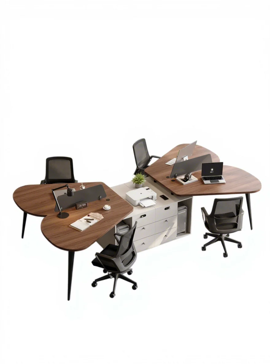 *Wood Modular Office Desk Chair Set Storage Simple Modern Double Screen Four-Person Workstation Desk