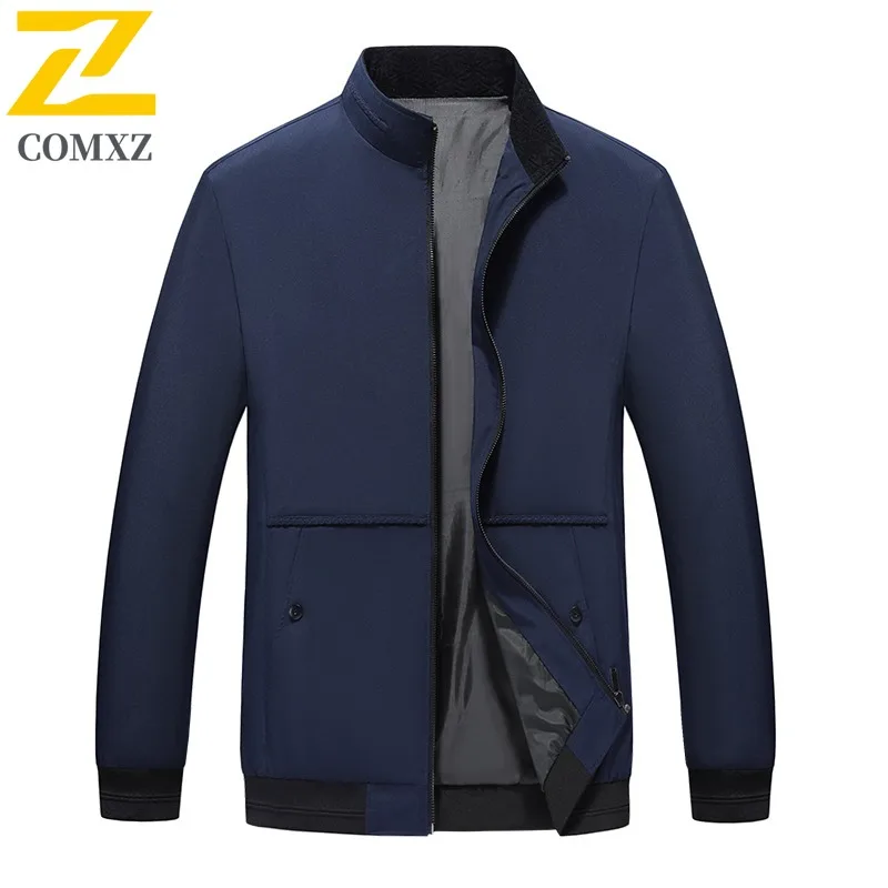 

COMXZ Fashion Stand Collar Luxury Men Jacket Outdoor Job Cozy Motorcycle Coat Pure Color Urban Style Light Autumn New Outerwear