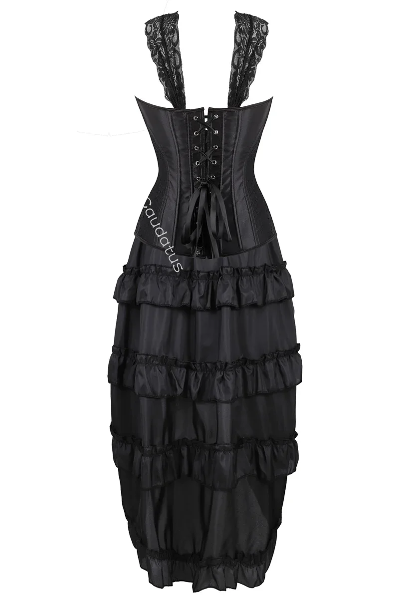 Corset Dress Straps for Women Tutu Skrits Set With Lace Costume Party Sexy Burlesque Basques Outfit Plus Size Gothic Black Green