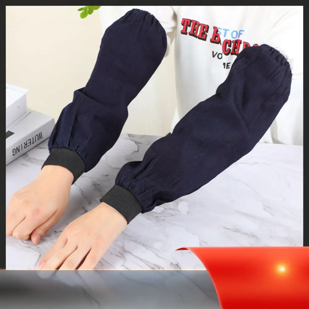 Heavy Duty Denim Protective Arm Sleeves Wear Resistant Work Oversleeves Elastic Cuff For Welding Industrial Safety Cleaning