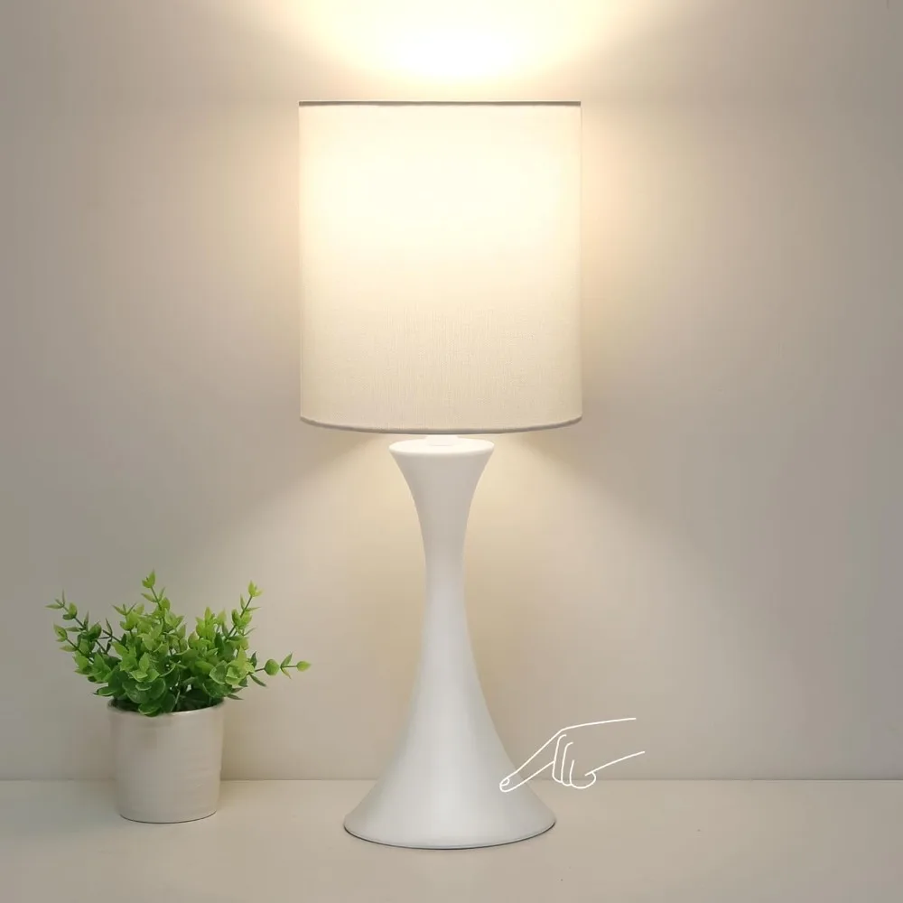 

Modern Table Lamps, 3 Way Touch Control Table Lamp, Dimmable Desk Lamp, White Nightstand Lamp with Fabric Shade, Small Bedside