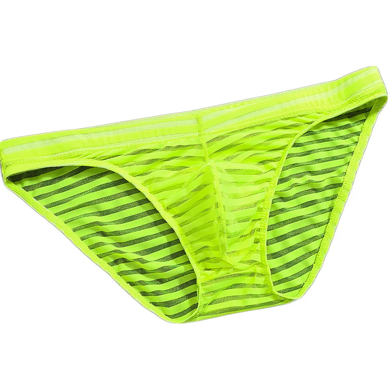 Men's Breathable Underwear L ow Waist Striped Briefs Ultra-thin Mesh Sexy Transparent Mesh Quick-drying Brief Underpants 4