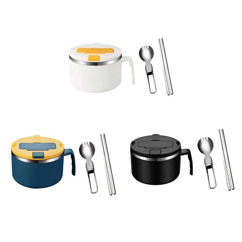 

New 1200Ml Noodle Bowl With Lid, Stainless Steel Instant Noodle Bowl, Rapid Ramen Bowl With Filterable Lid