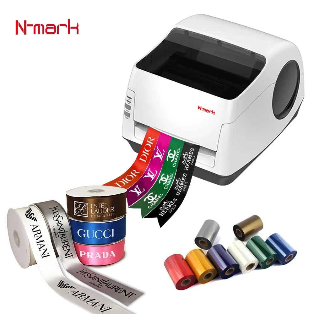 N-mark custom satin ribbon printer use multiple colors ribbons or film and foil to print for flower shop,cake shop and weddings