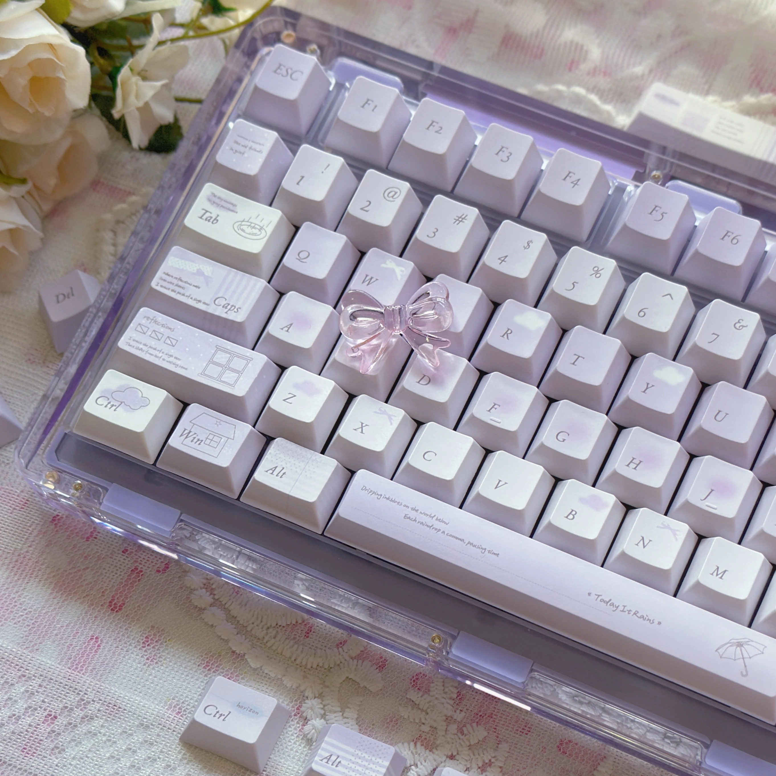 Today It Rains Keycaps Five-Sided Thermal Sublimation Pbt Material Cherry Purple Personality Keycaps 130 Keys