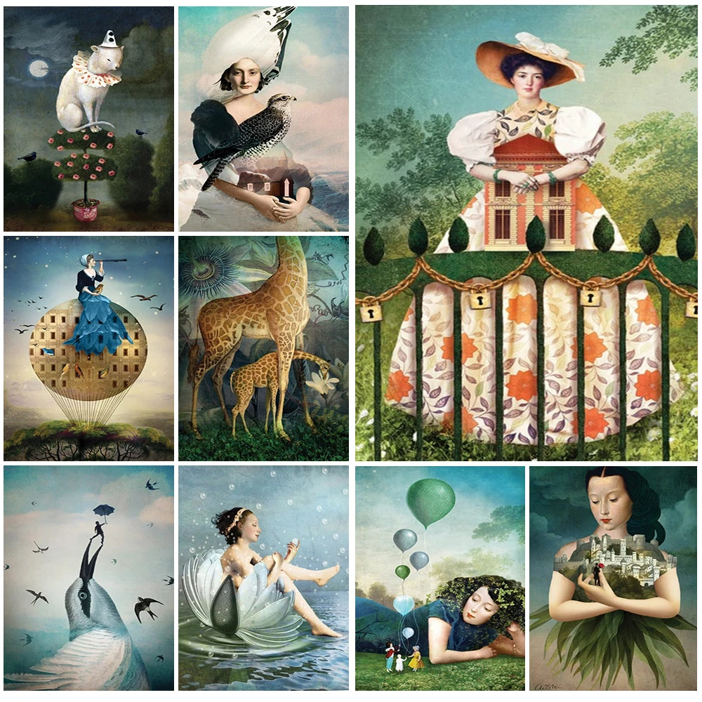 Surrealismus Mädchen Tier Natur Frau Poster Drucke Wand Kunst Leinwand Malerei Home Decor Wand Bilder Für Wohnzimmer Ungerahmt