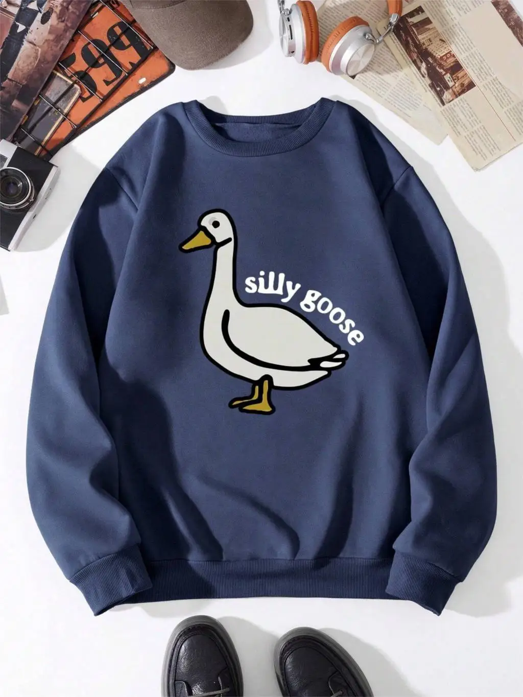 Autumn Casual Men Hoodies Cartoon Duck Letter Silly Goose Print Sweatshirt Street Hip Hop Fleece Pullover Crewneck Loose Clothes