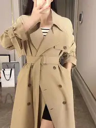 Khaki Windbreaker Jacket Long Double Breasted Advanced Elegance British Style Coat 2024 New Autumn/Winter Korean Women's Coat