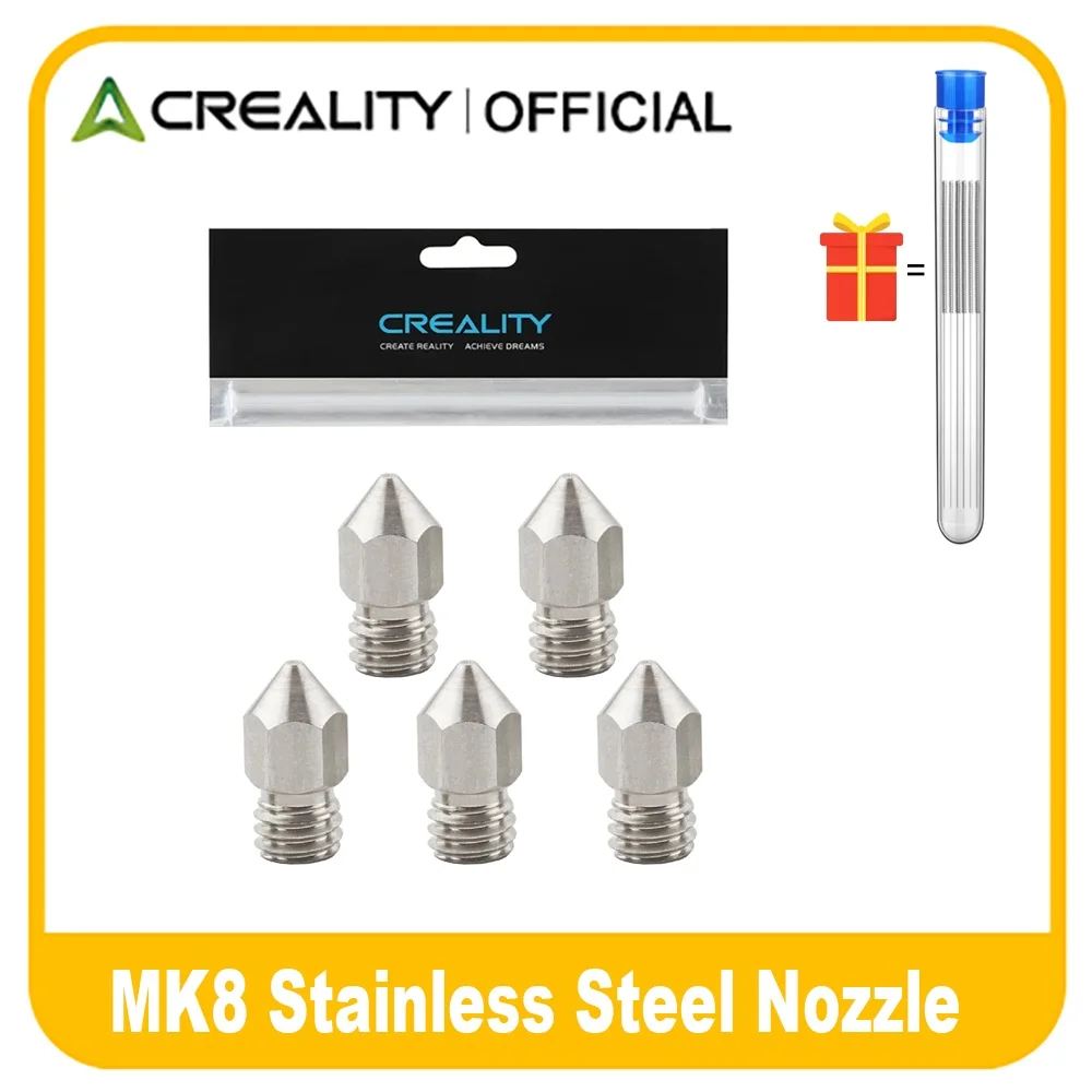 

5PCS Creality MK8 nozzle 0.2MM/0.4MM/0.6MM/0.8MM/1.0MM M6 Thread Stainless Steel 3D Printer for Ender 3 Pro/CR 10/Ender 5