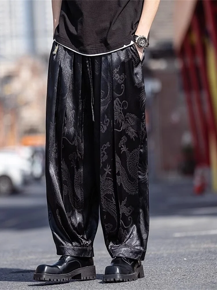 

Loose Casual Men's Dragon Patterned Trendy Harajuku Sle Spring Autumn Long Pants Breathable Comfortable Straight Leg Trousers