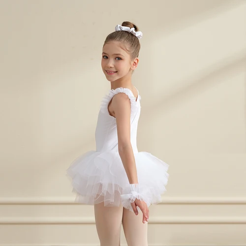 Imagen 2 del producto Vestido tutú de ballet de tul de 4 piezas para niñas, leotardo, moda profesional, vestido de fiesta de baile para niños, disfraz de actuación 