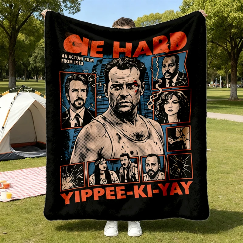 Die Hard Movie Graphic Flannel Blanket Bruce Willis Comfy Blanket John McClane Flannel Blanket Yippee Ki Yay Comfy Blank