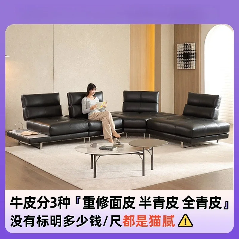 Full semi-green leather functional high backrest Roman large seat deep corner sofa living room