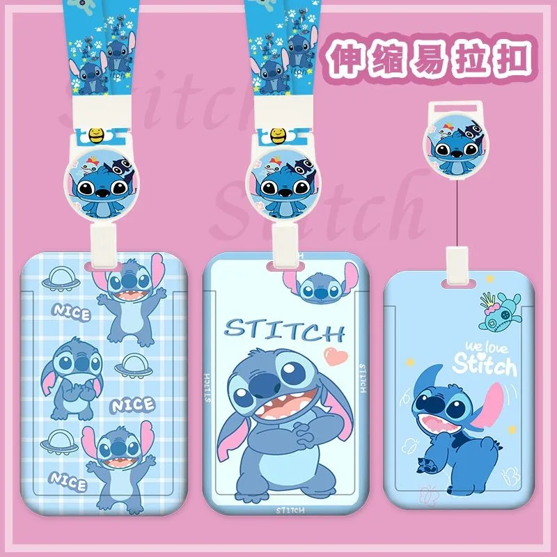 Disney Creative Cartoon Animation Stitch New Student Cute Compact Portable Meal Card Bus Retractable Halter Protective Case