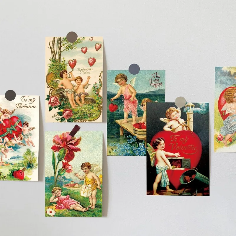 12 Sheets Valentine's Day Themed Greeting Card Happy Anniversary Love Commemorative Card Cupid Retro Postcard Party Decoration