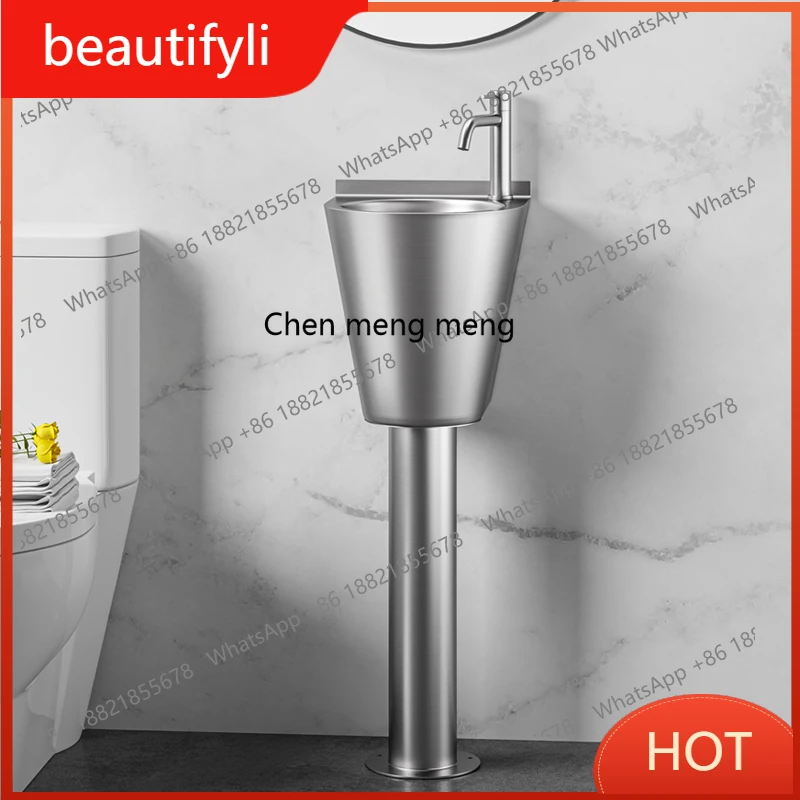 

A139 Stainless steel wash basin black small apartment bathroom column basin school small floor-to-ceiling washbasin