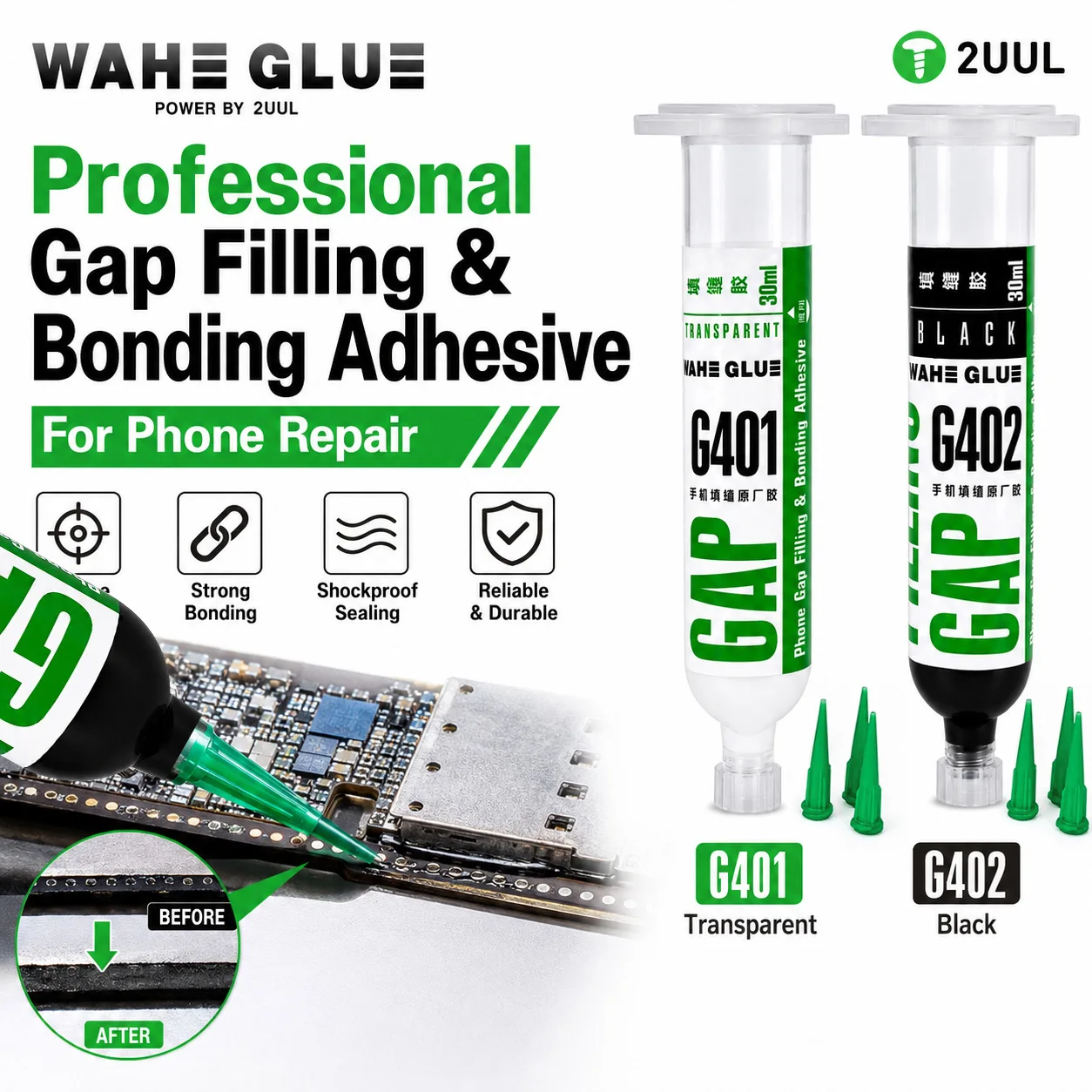 2UUL WAHE GLUE Gap Filling Bonding Sealant 30ml Black Clear Adhesive Glue For Smartphone Screen Frame Repair Gap Filling