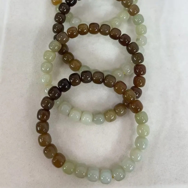 Hetian Jade Natural Bead Bracelet, Vintage Gradient Color, Type, Lake Green, Material