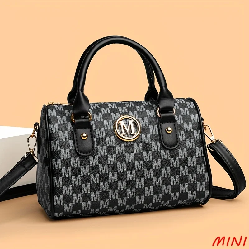Women Alphabet Shoulder Bag with Golden "M" Logo, Synthetic Faux Leather Small Crossbody Bag for Work, Travel, Parties, and Gift