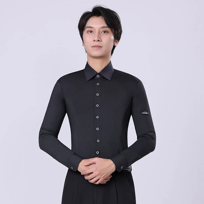 

New Latin Dance Tops For Men Long Sleeved Practice Clothes Chacha Rumba Tango Dress Adult Modern Dance Performance Wear DN16716