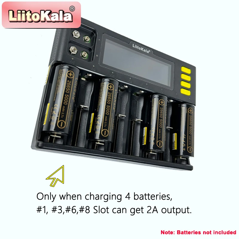 Professional LiitoKala Lii-S8 Charger Analyzer - 8 Slots + 2x9V, Auto Detect LCD, Li-ion Ni-MH LiFePO4 w/ 12V4A Adapter image 4