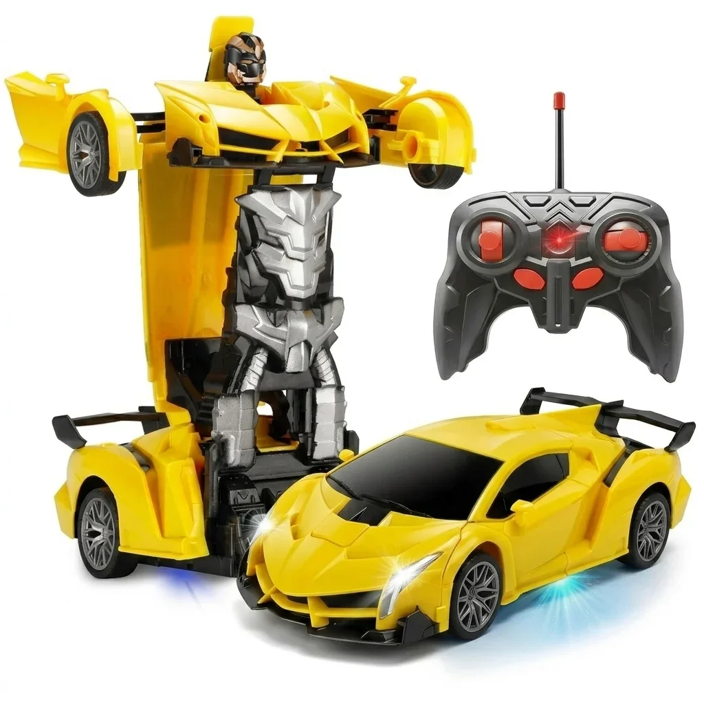 2 in 1 RC Transforming Car Robot Remote Control Deformation Racing Vehicle One Key Auto Transformation Drift Toy for Boys Gift