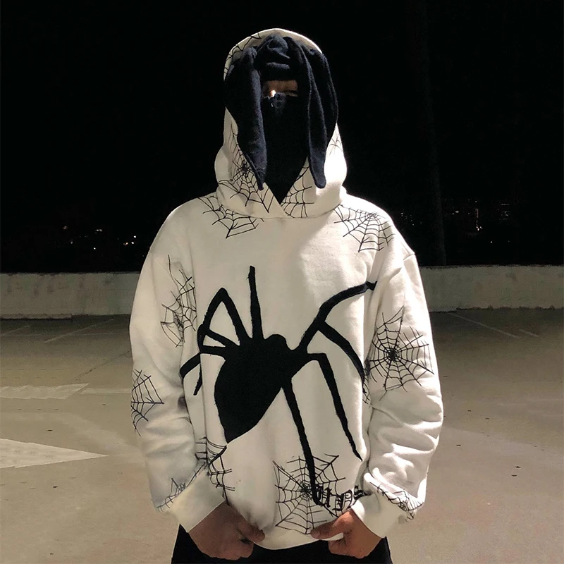 Y2K Hip Hop Hoodie Spider Graphic Print Oversized Hoodie Sweatshirt Mens Fashion Gothic Pullover Hoodie Clothes ropa hombre