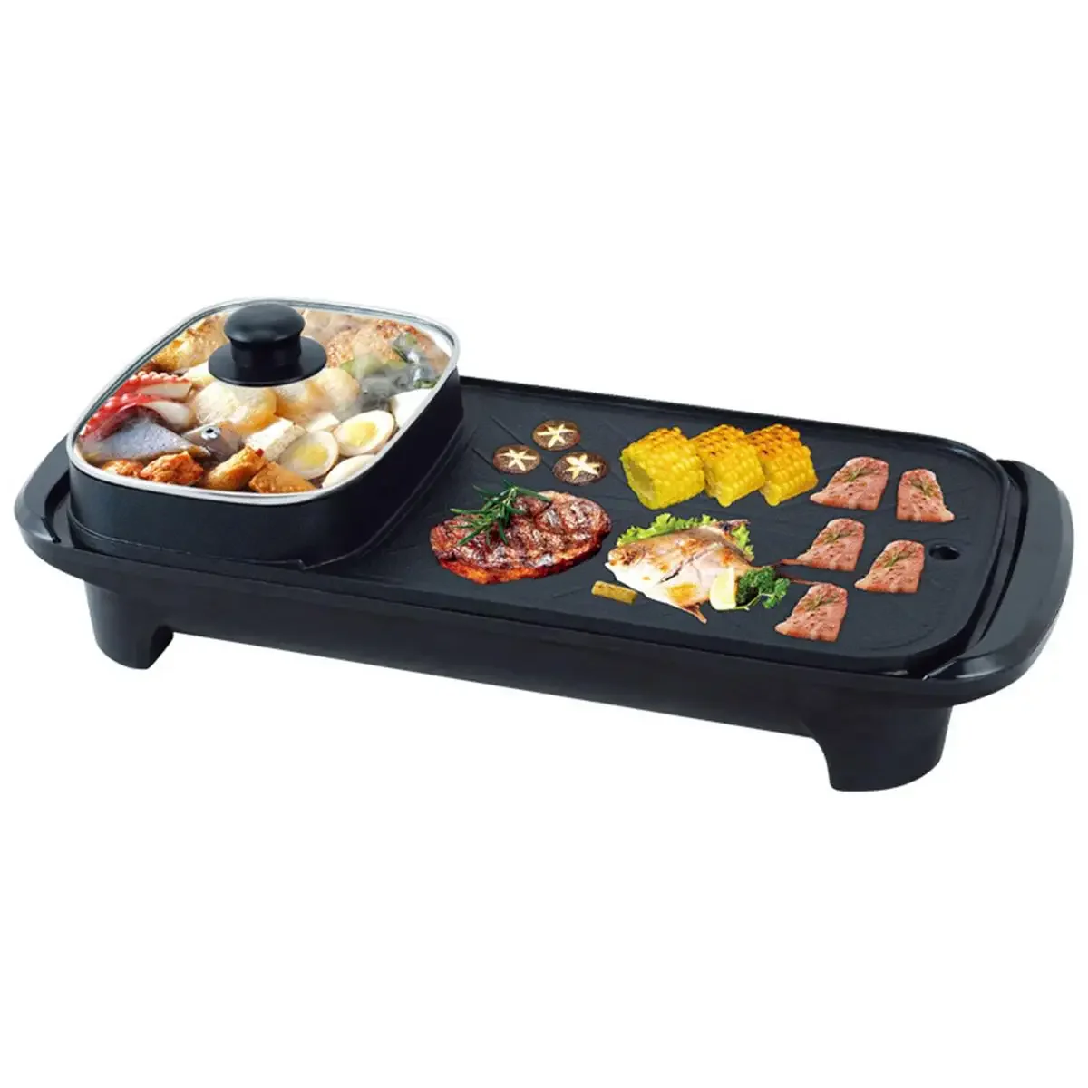 다기능 논스틱 무연 전기 바베큐 기계, 핫 플레이트, 철판 구이, 고기 팬 BBQ, 2 in 1