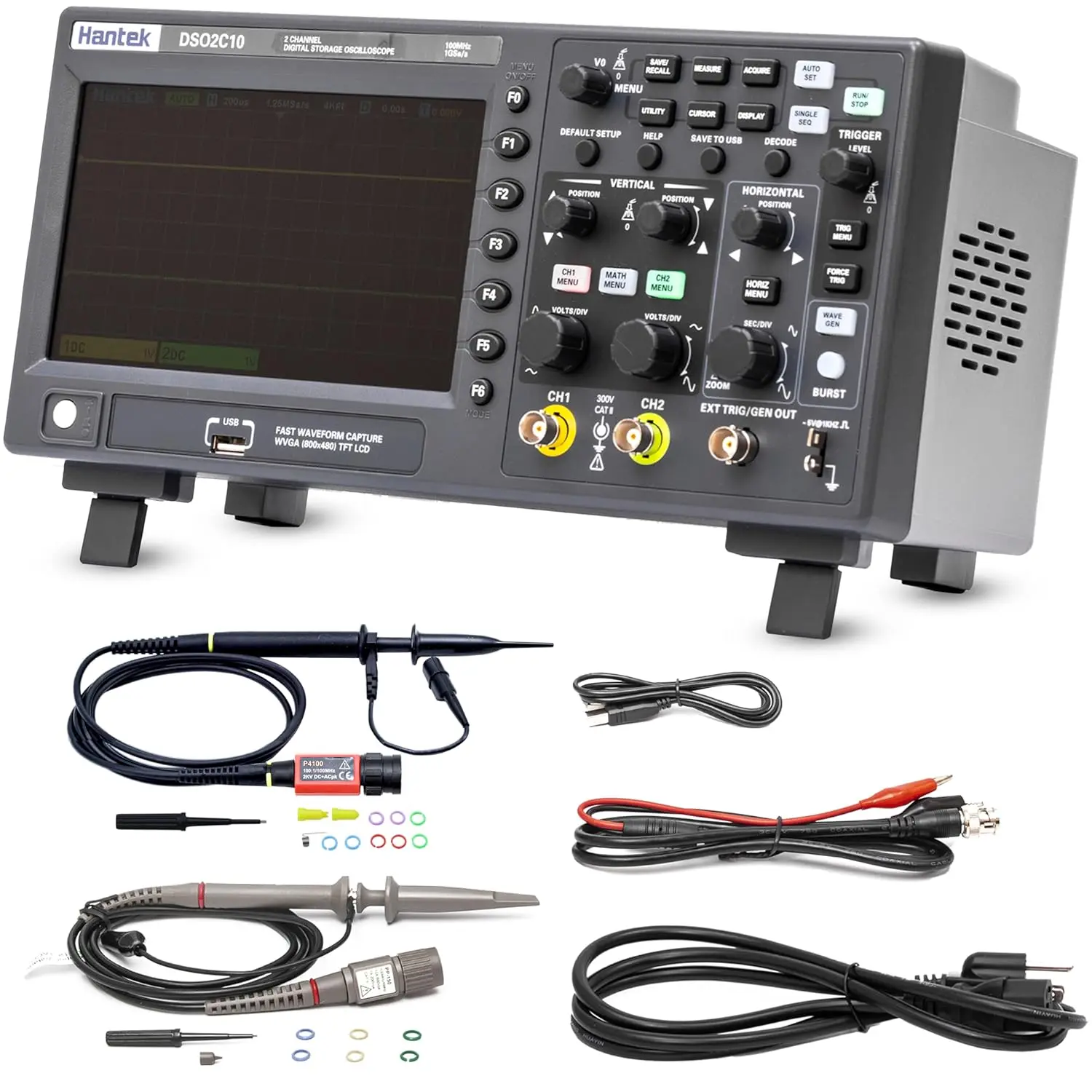 

DSO2C10 Digital Storage Oscilloscope 100MHz Bandwidth 2CH Dual Channel 1GSa/s 8M Memory Depth with High Voltage Probre