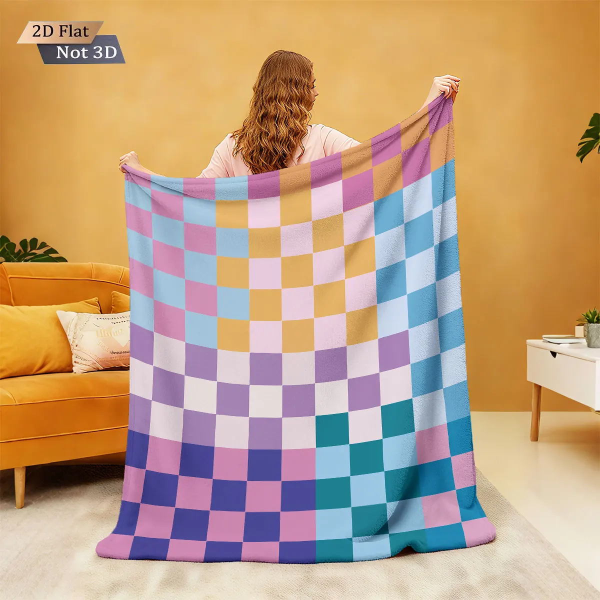 1 manta de franela con estampado de cuadros en contraste en varios tamaños, suave y cómoda para dormir de forma informal, lavable a máquina