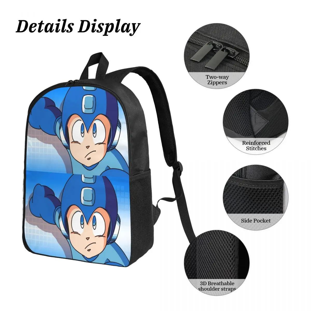 Megaman วิดีโอเกม Mega Man กระเป๋าเป้สะพายหลังชายหญิง BookBag กระเป๋าโรงเรียนกระเป๋าคอมพิวเตอร์ไหล่กระเป๋า 3 PS ถุงอาหารกลางวันฉนวนดินสอกรณี