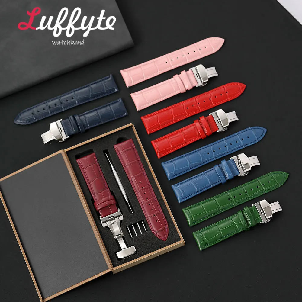 Elegant Women Bamboo Pattern Watch Strap 18mm 20mm 22mm 24mm with Butterfly Clasp Gift Packing Box Fashion PU Leather Wristband