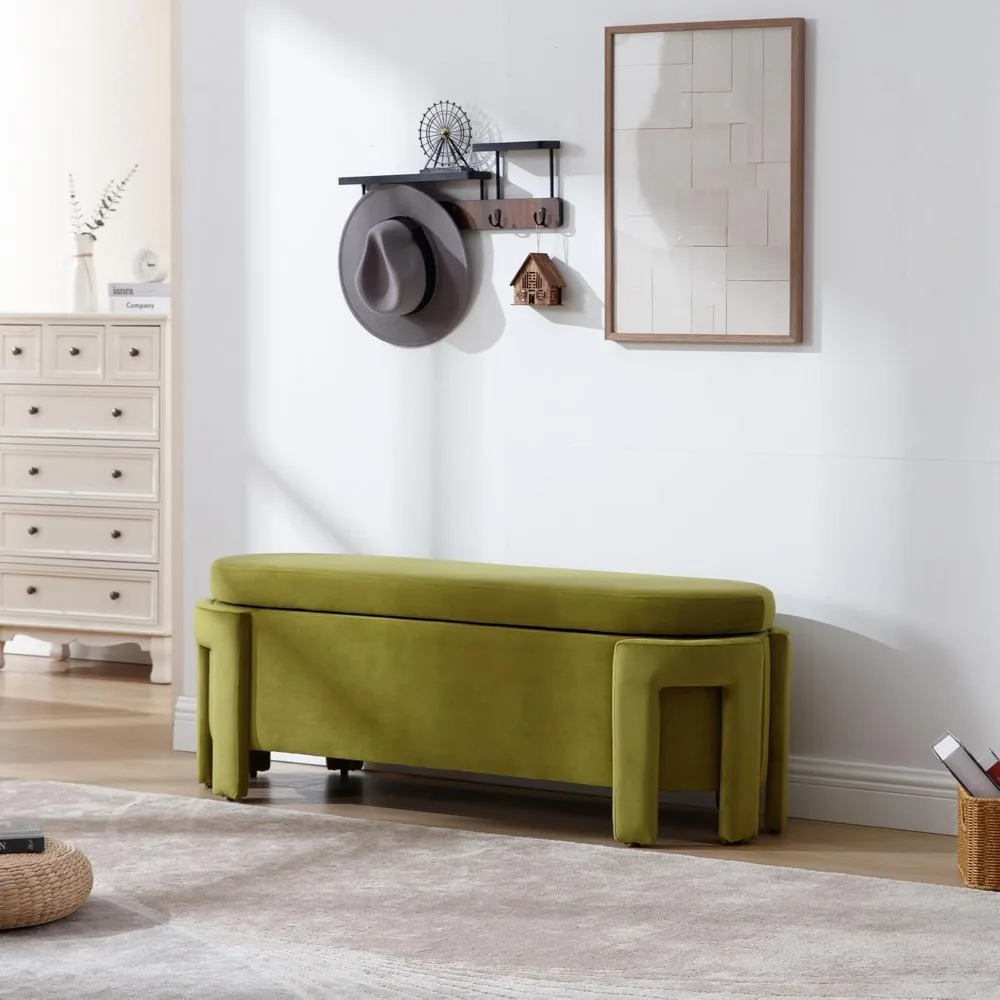 Banco otomano de almacenamiento de terciopelo contemporáneo para dormitorio con tapicería cómoda y bisagra segura para espacios habitables