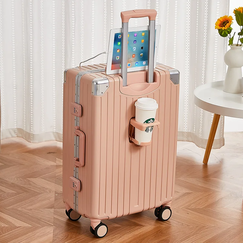 Multi-Functional Luggage Trolley Case Women\'s Boarding Bag Aluminum Frame Rechargeable Travel Suitcase Large Capacity Luggage