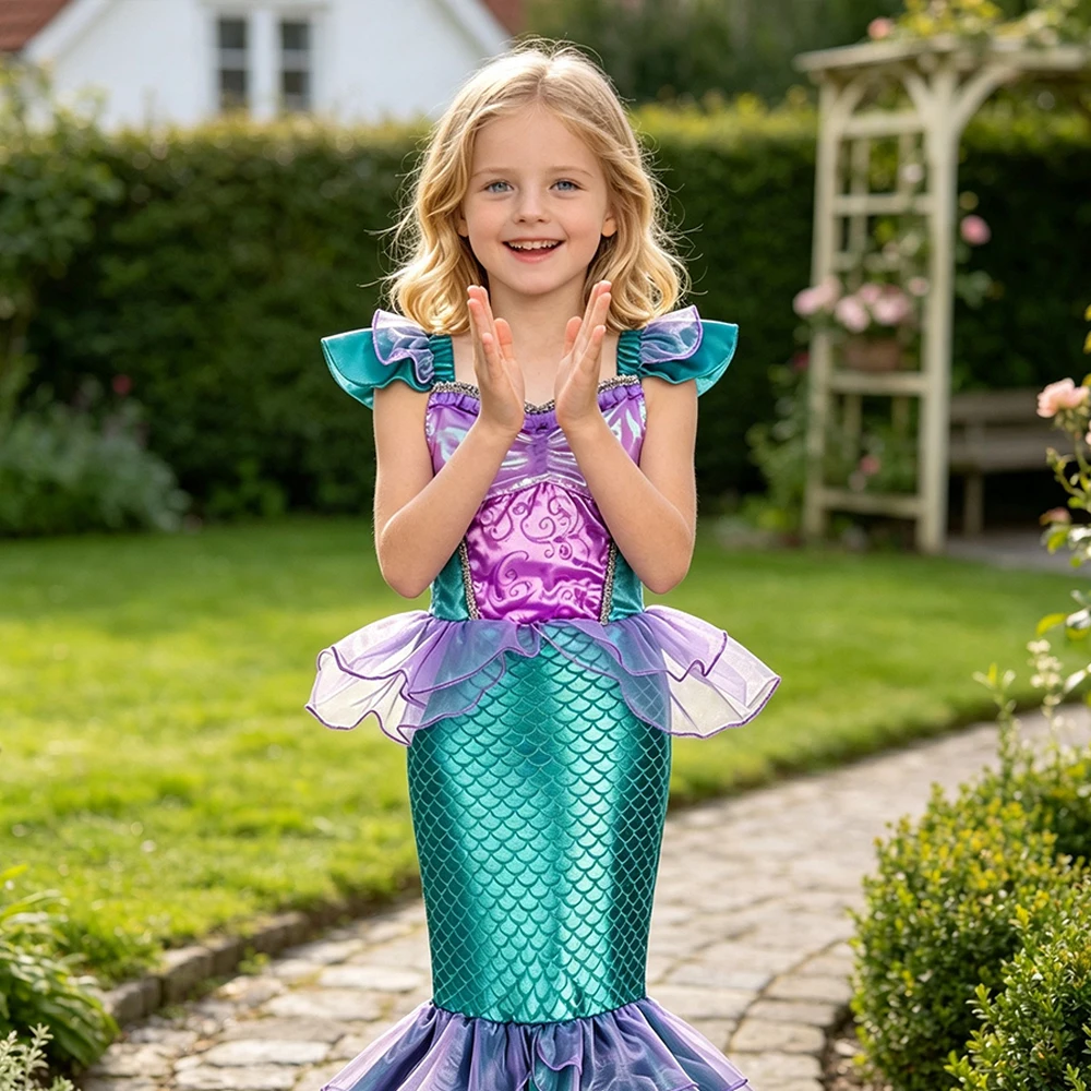 Ärmelloses Meerjungfrauen-Fischschwanz-Kostümkleid mit komplettem Zubehörset für Mädchen, Geschenk für Weihnachten, Halloween, Geburtstag – Detail 10
