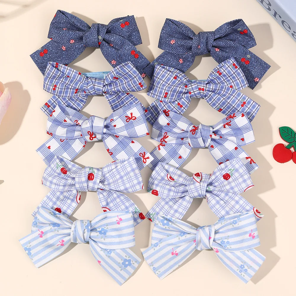 

100pcs Floral Cherry Print Bow Hair Clips 2.7inch Tartan Plaid Barrettes Baby Girls Hairpins Kids Hair Accessories wholesale