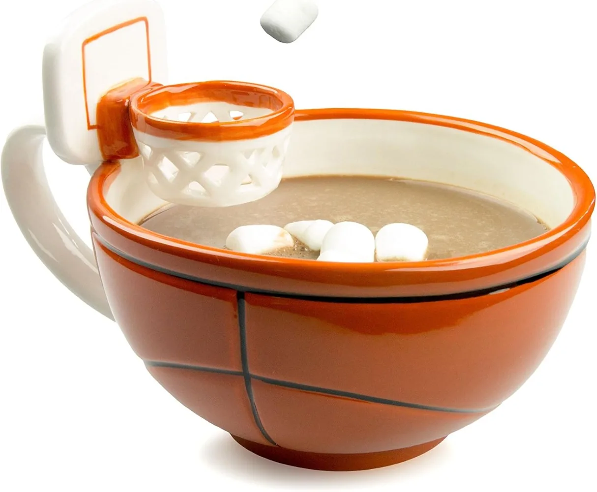 

16oz Basketball Hoop Mug: Fun Novelty for Hot Chocolate/Coffee, Sports Cereal Bowl. Great Gift for Boys 8-14, Coaches & Fans!